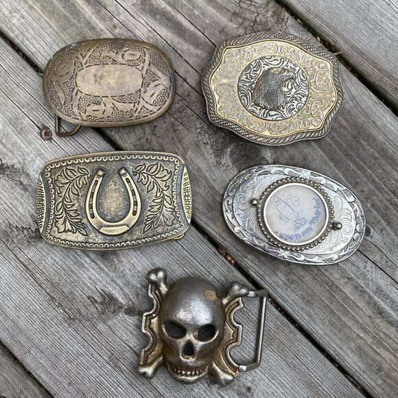 Lot of 5 Vintage 1980s Belt Buckles - Picture 1 of 12